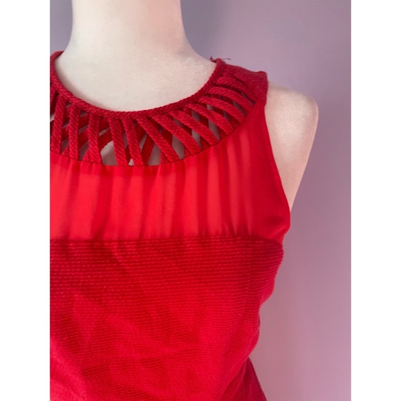 Anthropologie NWOT Maeve red Lattice A Line Sheer Fit and Flare Casual Dress - Picture 5 of 8